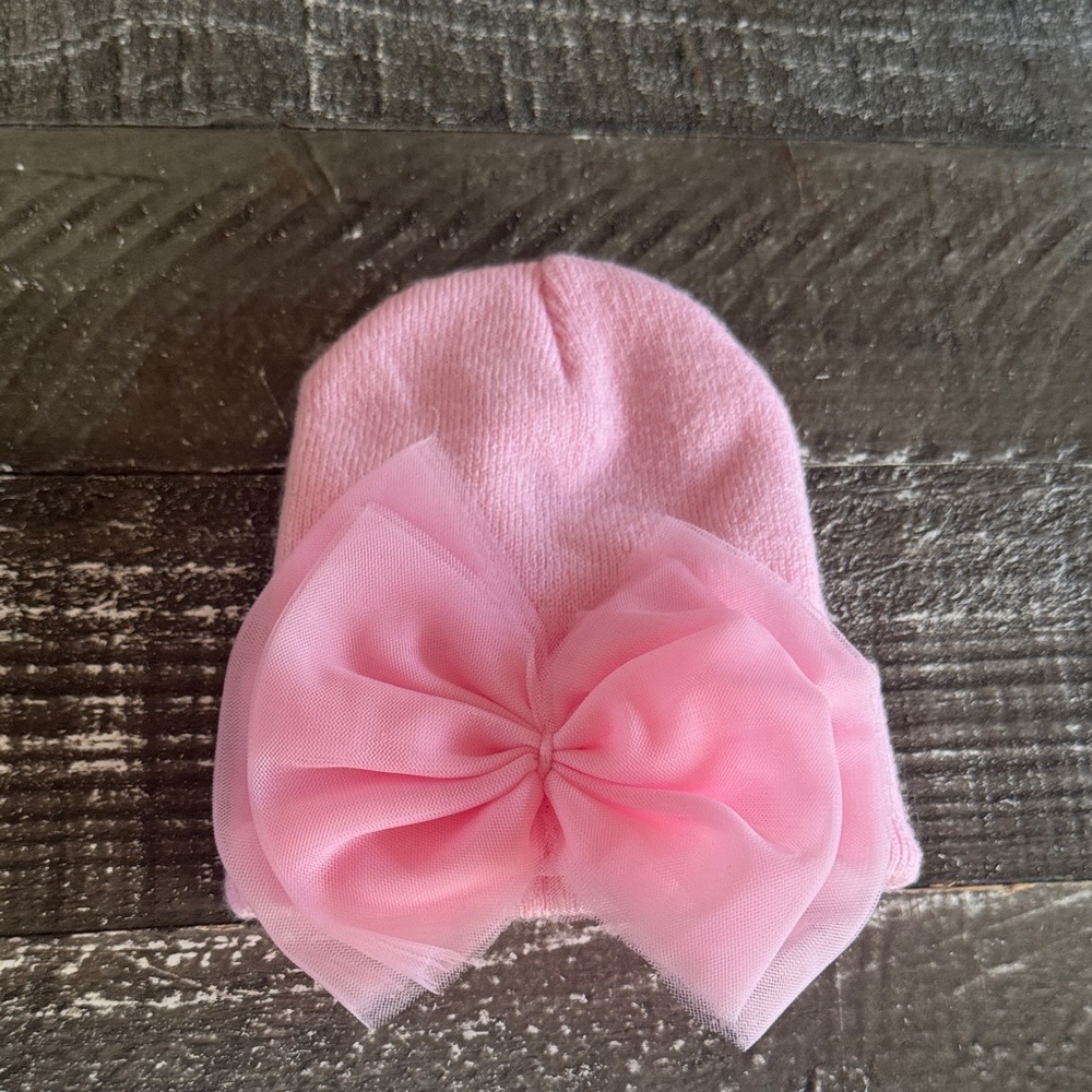 Spearmint Love pink newborn tulle bow hat